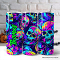 Neon Skull Chaos 20oz personalized stainless steel tumbler with lid and straw