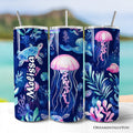 20oz stainless steel travel tumbler featuring an ocean coral reef design with sea turtles and jellyfish