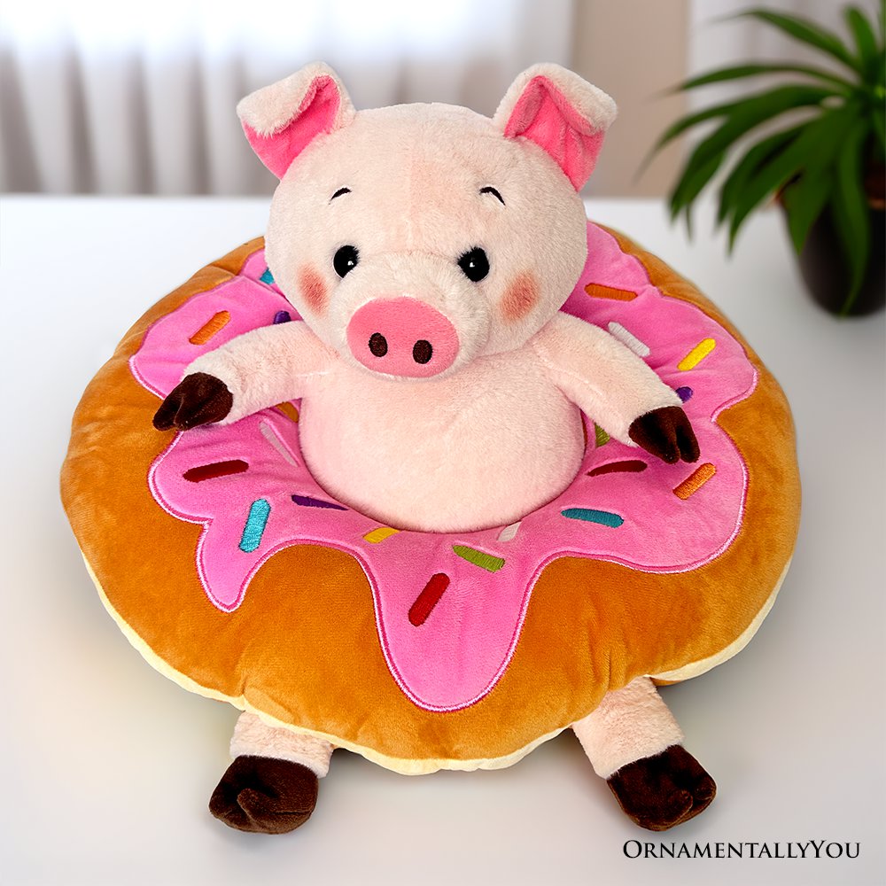 Ollie Oinker 12-inch plush pig stuffed animal with a donut ring design