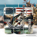 Patriotic Bass Fishing 20oz Personalized Tumbler With Lid and Stainless Steel Straw, Retro Angler Gift Cup