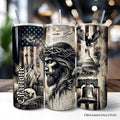 20oz patriotic Christian travel tumbler with One Nation Under God print in sepia and black tones.