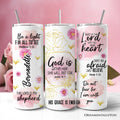 Personalized Pink Floral Bible Verse 20oz stainless steel tumbler with lid and straw