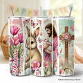 20oz pink travel tumbler with Jesus and bunny design for Easter