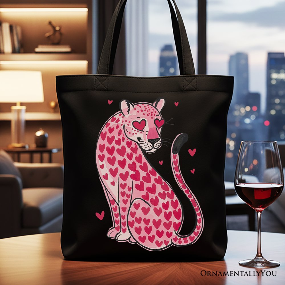Pink Leopard Heart Canvas Tote Bag Urban Reusable Bag