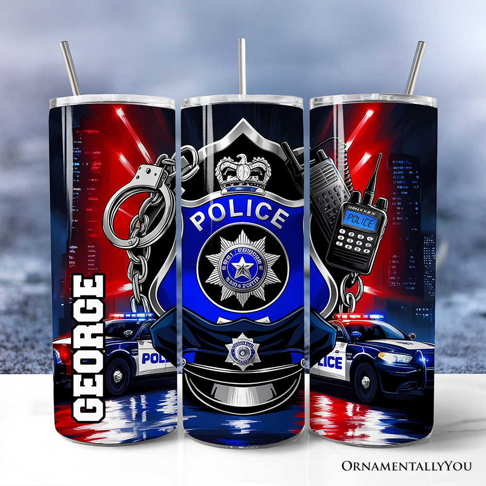Police Badge and Patrol Car 20oz Personalized Tumbler with Straw