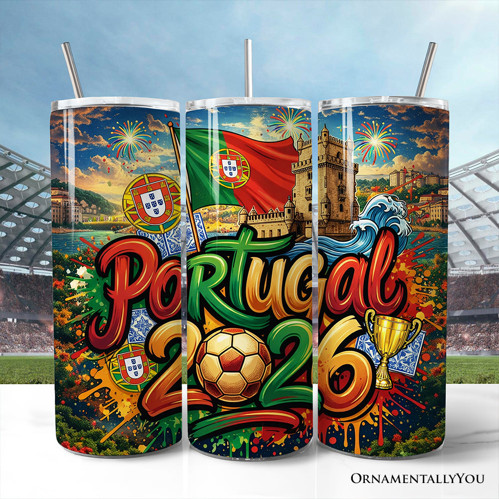 Portugal 2026 Soccer Cup 20oz stainless steel tumbler with straw and lid