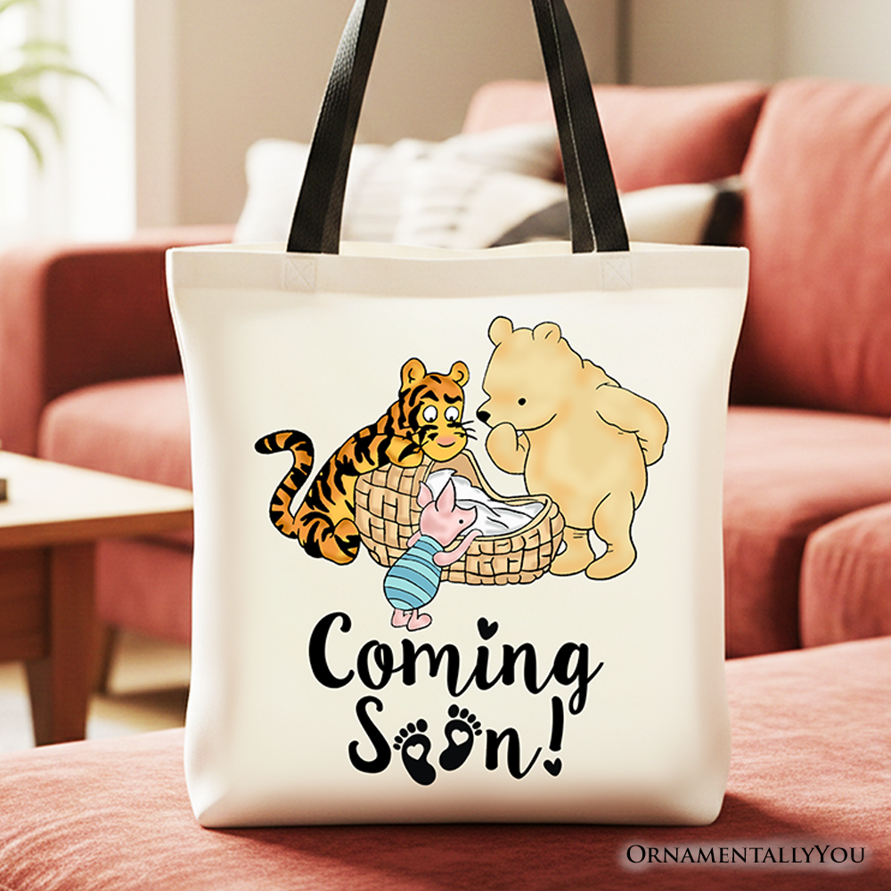 Winnie-the-Pooh 1926 themed canvas tote bag for pregnancy announcement