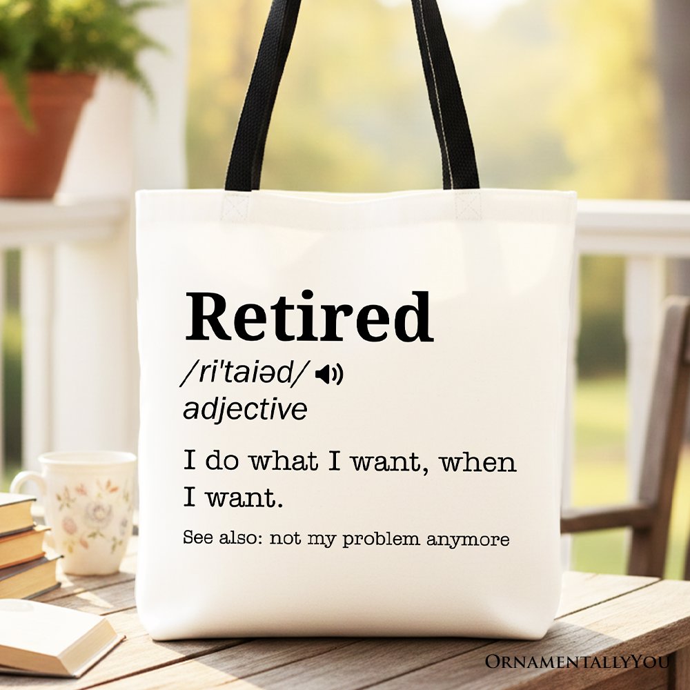 Funny Retired definition canvas tote bag in black and white minimalist style