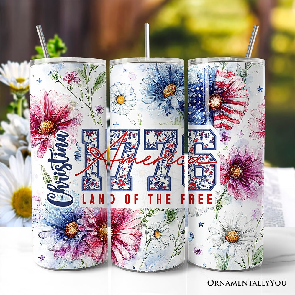 Personalized 20oz 1776 Daisy patriotic floral tumbler with stainless steel straw