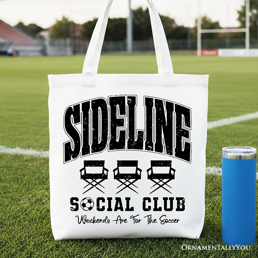 Sideline Social Club soccer themed tote bag for game day gear.
