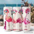 Personalized 20oz summer flamingo tumbler with lid and stainless steel straw