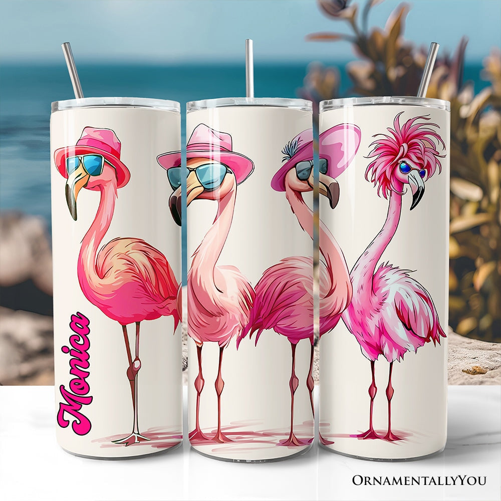 Personalized 20oz summer flamingo tumbler with lid and stainless steel straw