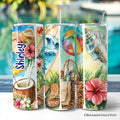 20oz Summer Vibes personalized tumbler with beach brushstroke art and stainless steel straw