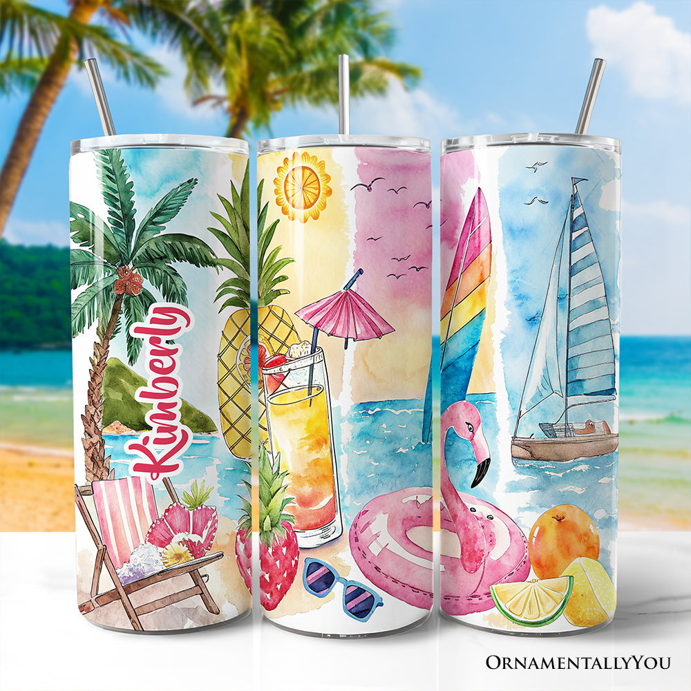 Summer vacation brushstroke abstract 20oz tumbler with stainless steel straw
