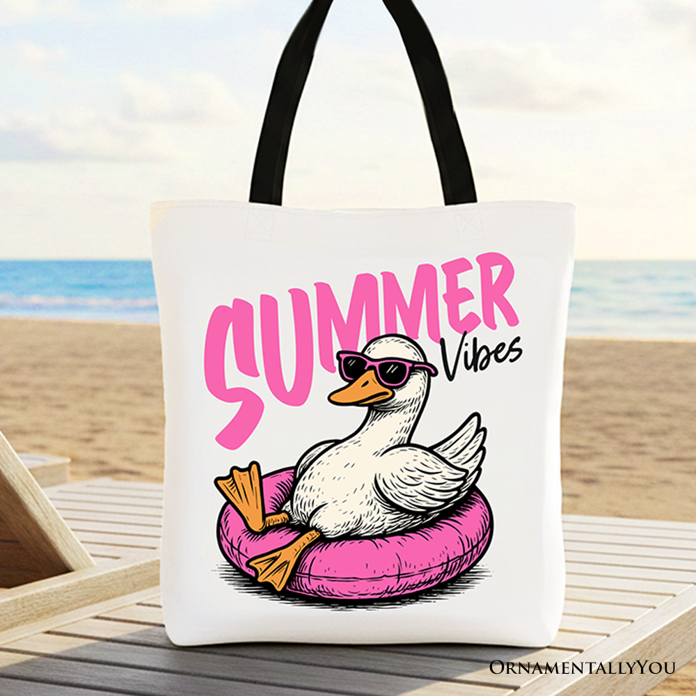 Funny Summer Vibes goose print tote bag for beach vacations