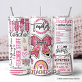 Personalized Pink 3D Inflated Teacher Life 20oz tumbler with lid and stainless steel straw
