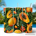 Tropical fruit themed 20oz tumbler with papaya, mango, and citrus floral pattern