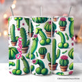 20oz personalized stainless steel tumbler with funny cactus design, lid, and straw.