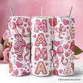 20oz stainless steel travel tumbler with pink coquette bow pattern