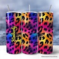 Neon pink and yellow leopard print 20oz tumbler with lid and stainless steel straw
