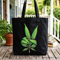 Weed Leaf Peace Sign canvas tote bag with dual-sided printing, handcrafted in the USA.