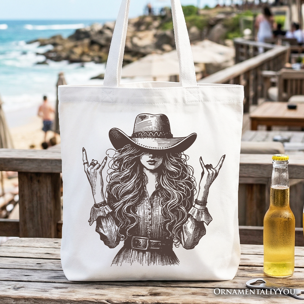 Western Cowgirl Rocker Tote Bag with country-inspired design for rodeo and concerts.