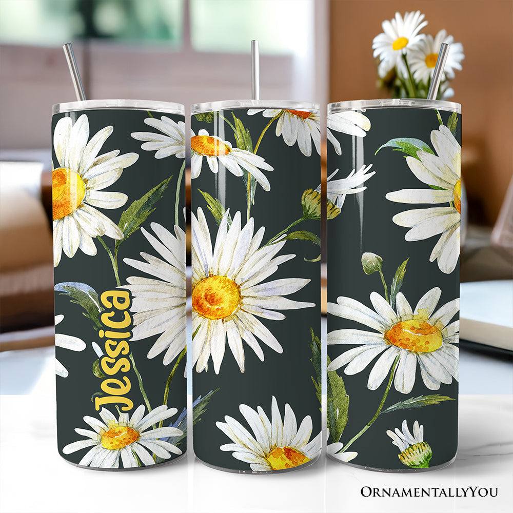 White Daisy Flower 20oz Stainless Steel Personalized Tumbler