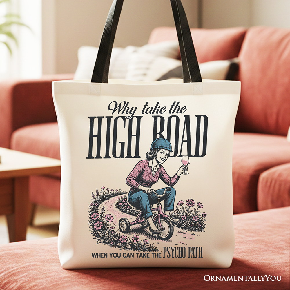 Off-white and black cotton tote bag with sarcastic mom quote