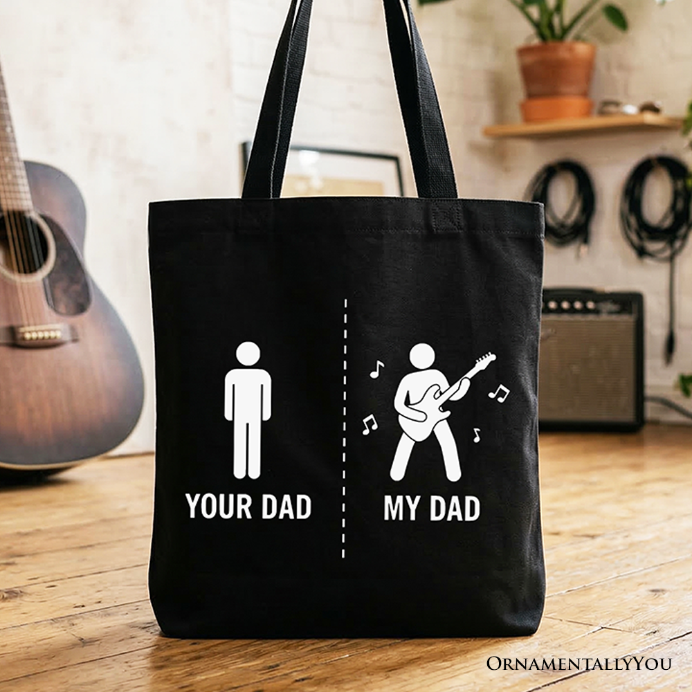Funny Bass Guitar 'Cool Dad' tote bag for musicians, handcrafted in the USA
