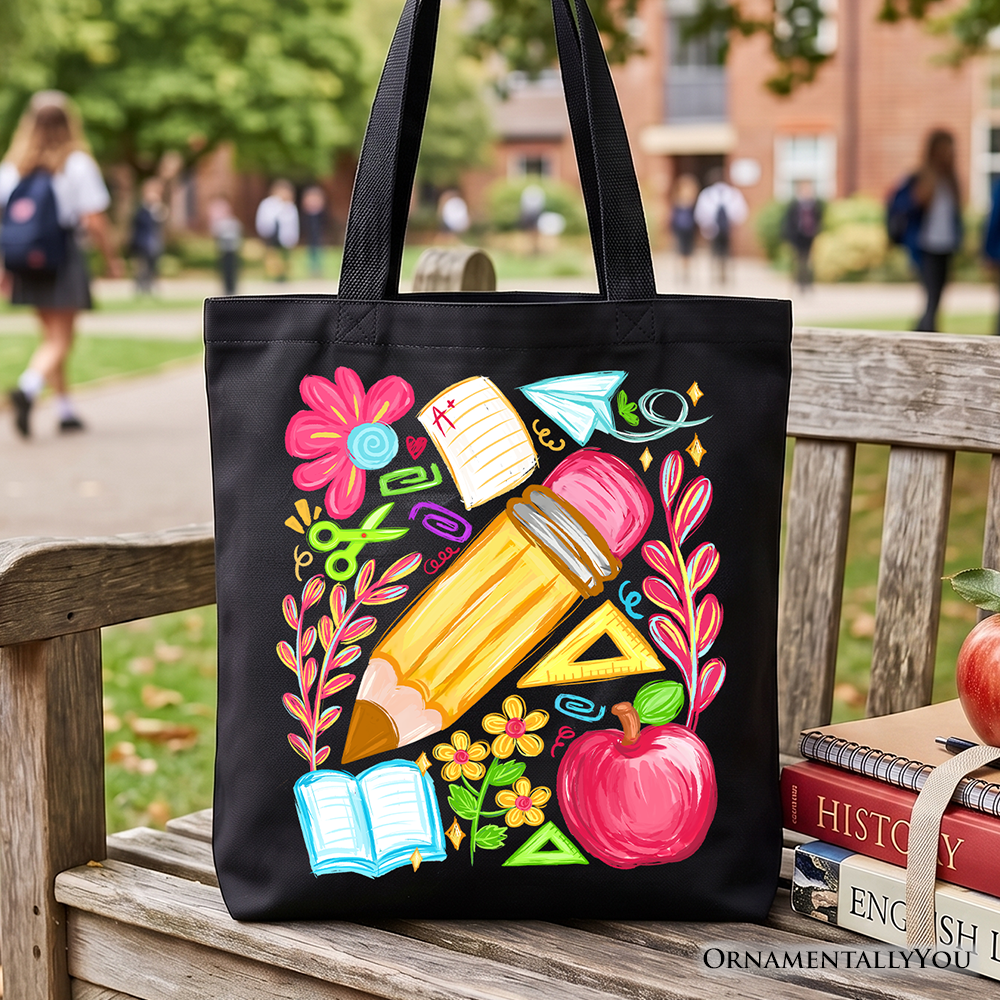 Floral Teacher Pencil Tote Bag, Colorful Back to School Gift Shopper