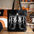 Durable canvas tote bag featuring an empowering dual-sided witch coven graphic