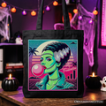 Mrs. Frankenstein neon vaporwave graphic tote bag in black, green, and pink