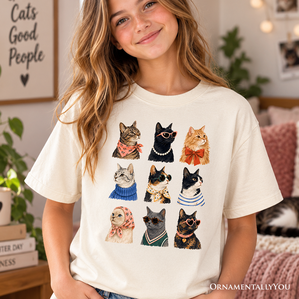 Kids Fashion Colorful Cats T-Shirt, Animals Breeds Summer Youth Tee
