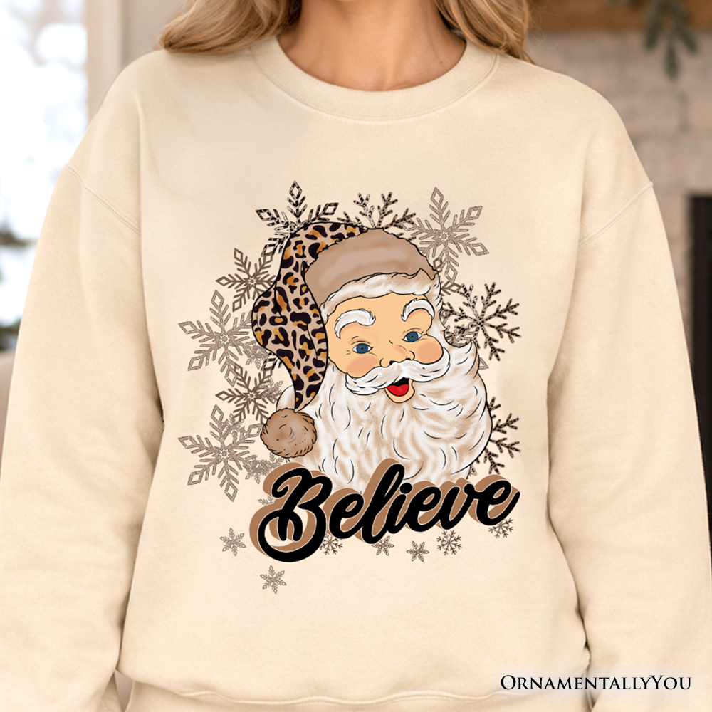 Believe Santa Cheetah Leopard Sweatshirt, Retro Christmas Sweater