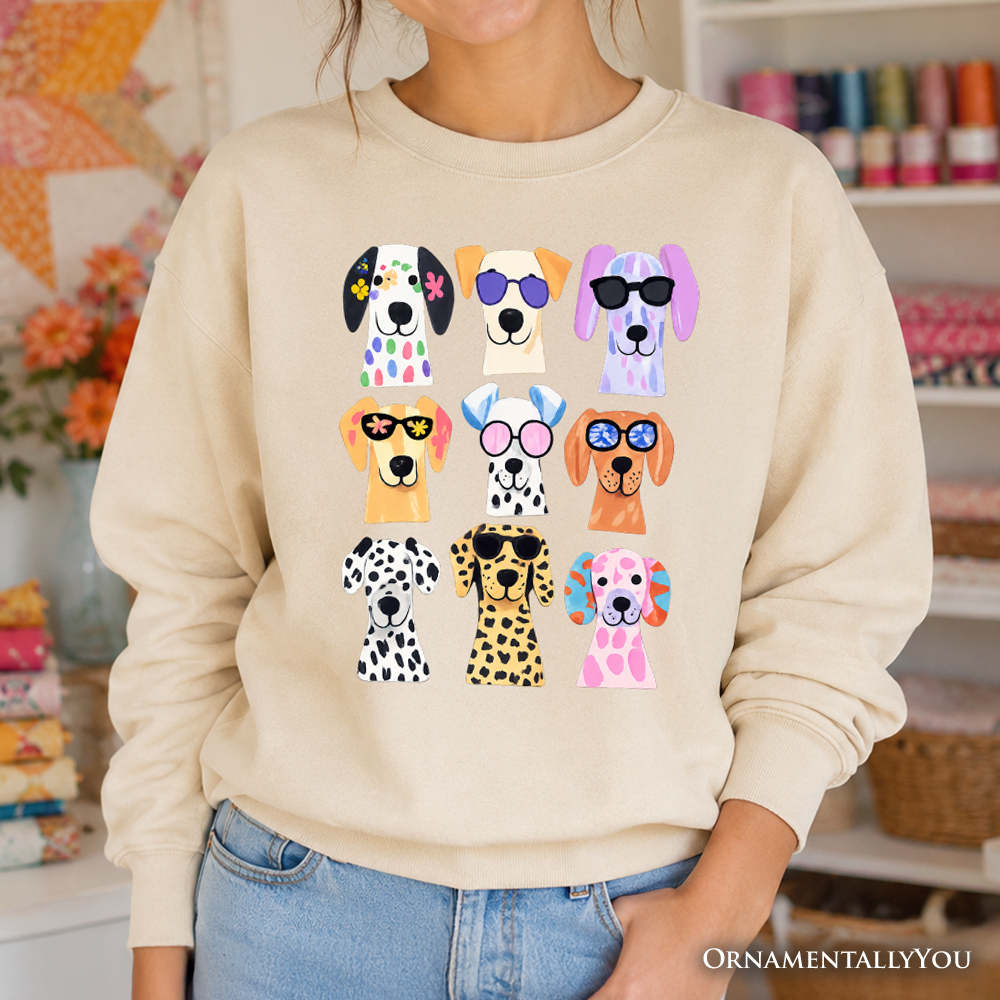 Colorful Dogs Sweatshirt, Animals Breeds Summer Sweater