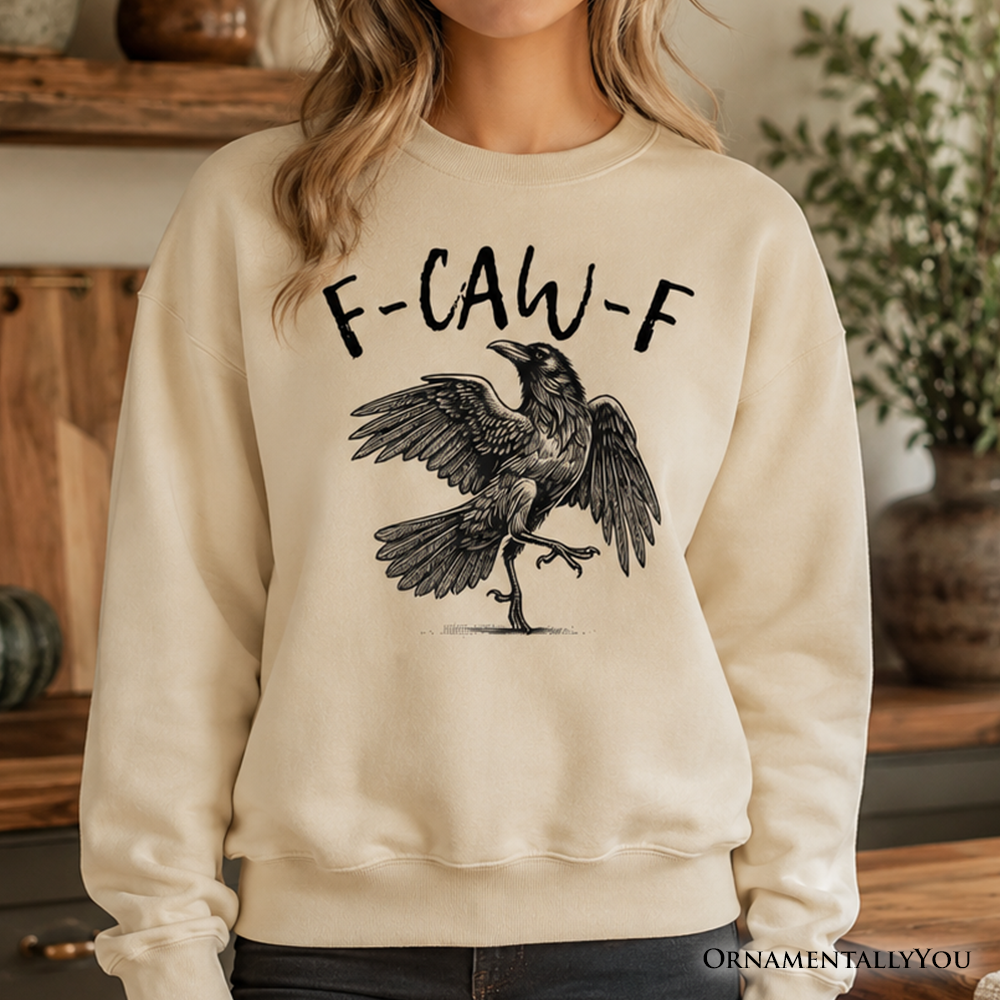 F-CAW-F Gothic Raven Sweatshirt, Snarky Halloween Sweater for Sassy Goths and Crow Lovers