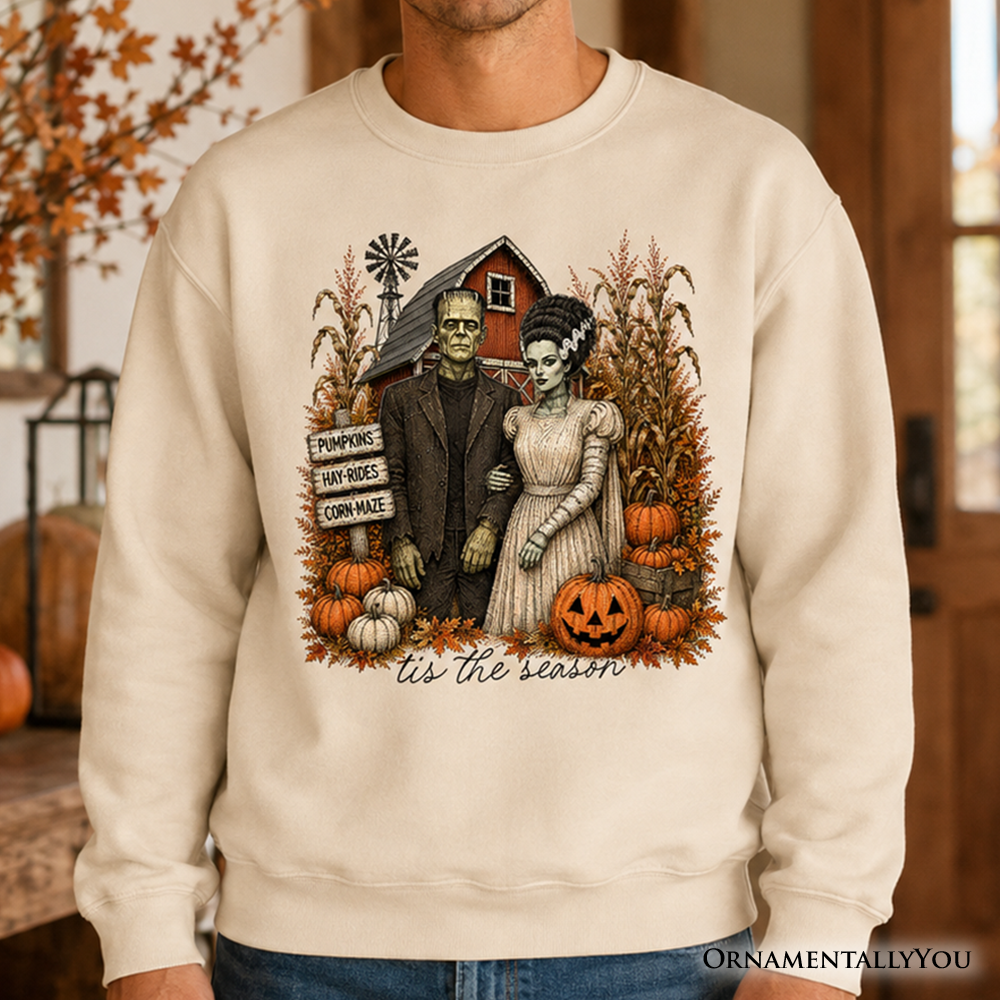 Frankenstein Couple Pumpkin Patch Sweatshirt, Vintage Halloween Fall Festival Sweater