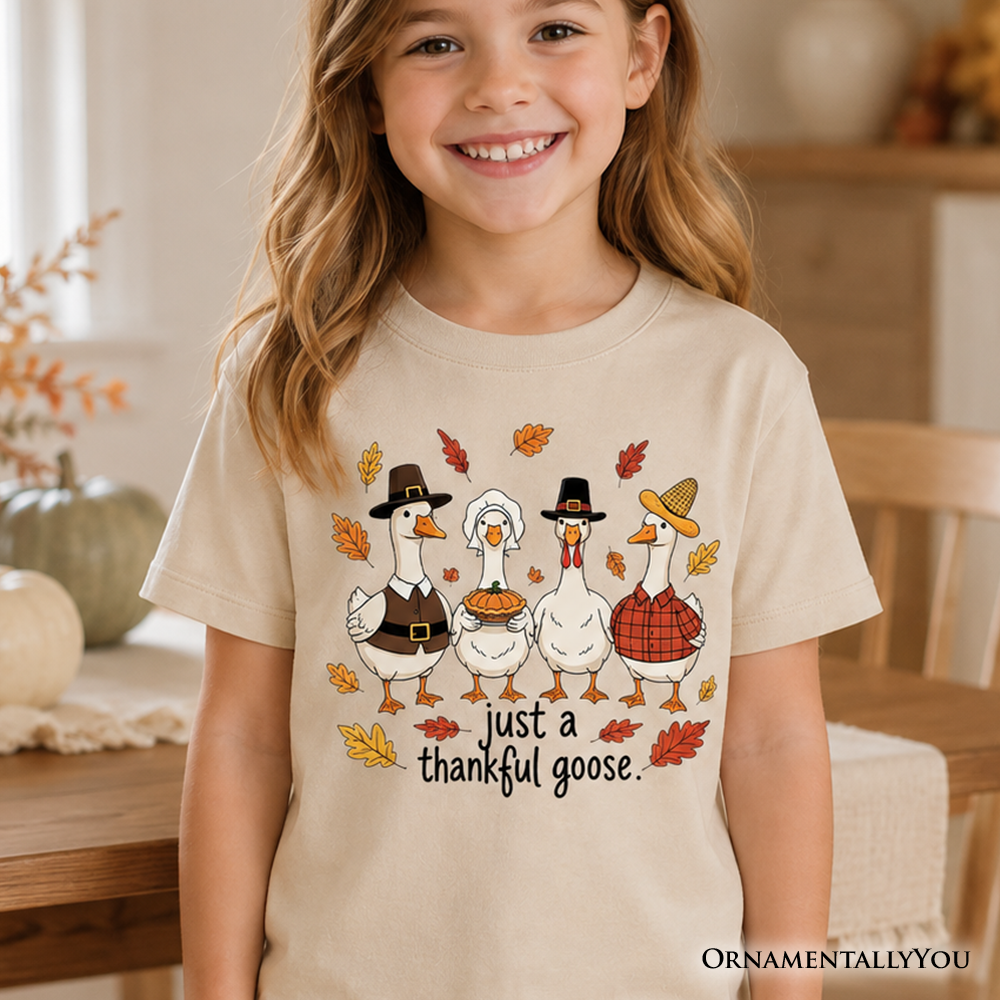 Kids Just a Thankful Goose T-Shirt, Funny Thanksgiving Family Turkey Day Youth Tee