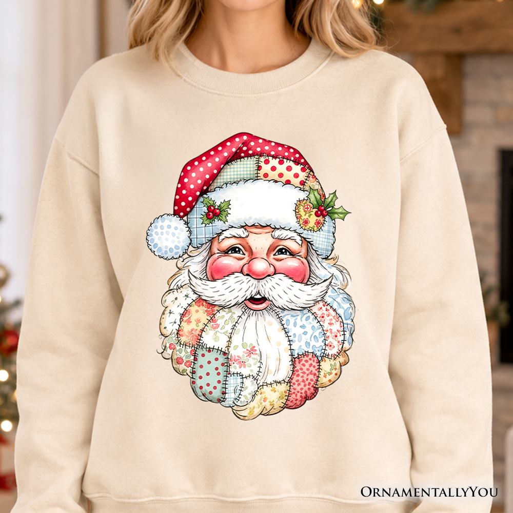 Patchwork Santa Claus Sweatshirt, Retro Christmas Holiday Sweater