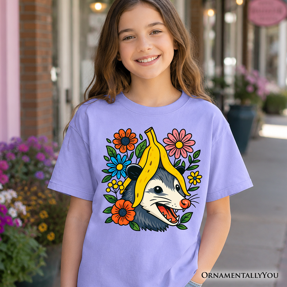 Funny Banana Possum floral graphic t-shirt for girls