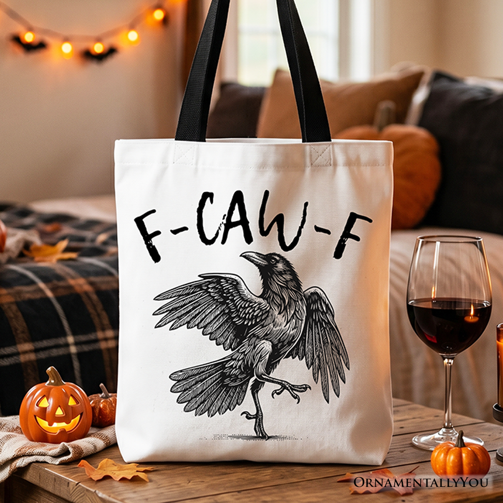 F-CAW-F Gothic Raven canvas tote bag with snarky text on a neutral background