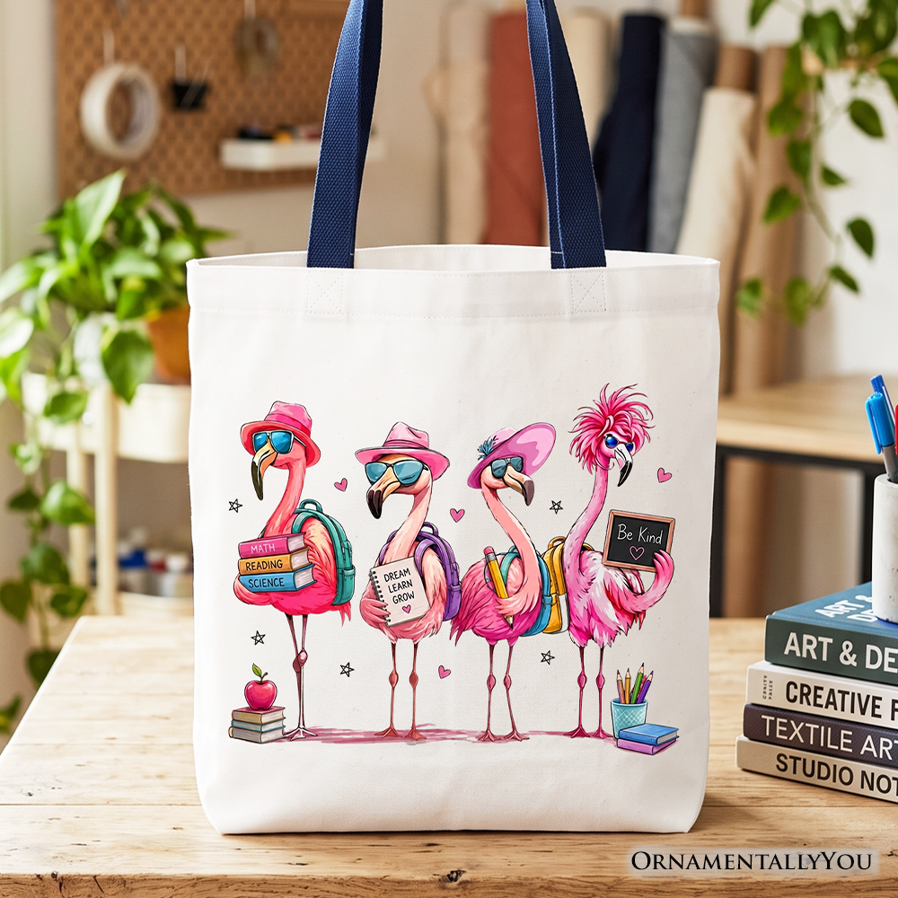 Flamingo Back to School Tote Bag, Cute Gift Shopper With Tropical Bird
