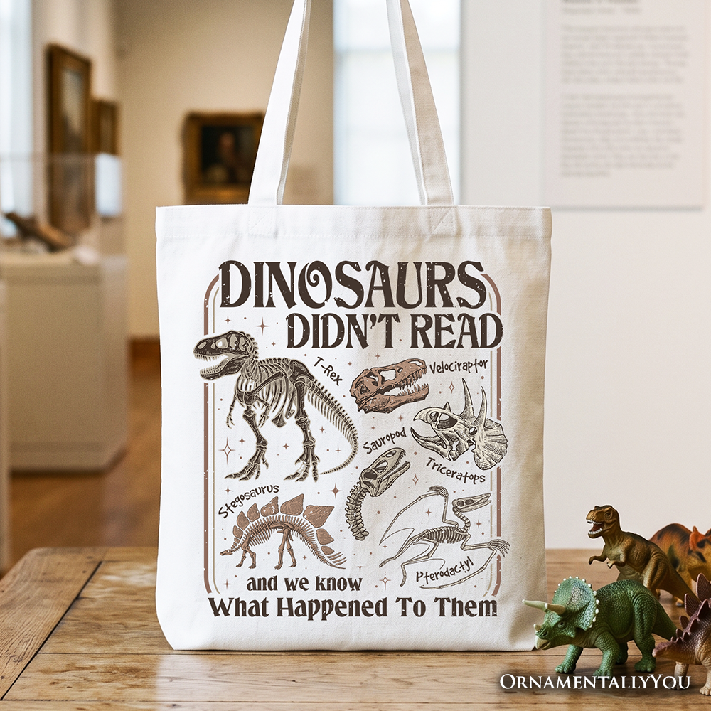 Dinosaurs Didn’t Read Tote Bag, Funny Gift Shopper for Book Lover and Librarian