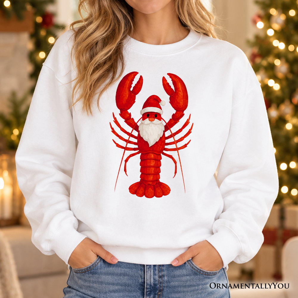 Santa Claws Lobster Sweatshirt, Funny Pun Coastal Christmas Holiday Sweater