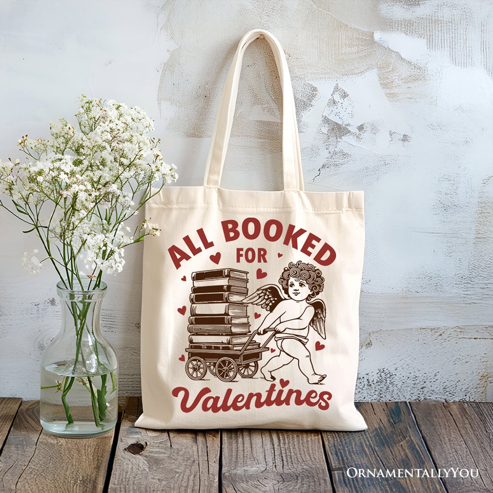 All Booked For Valentines Cupid Canvas Tote Bag Bookworm Gift