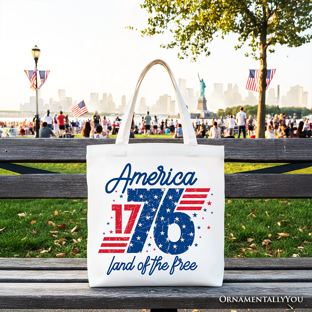 America 1776 Land of the Free Vintage Patriotic Cotton Tote Bag