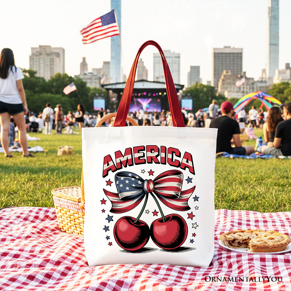 Patriotic Coquette Cherry Tote Bag for 4th of July Summer Outings