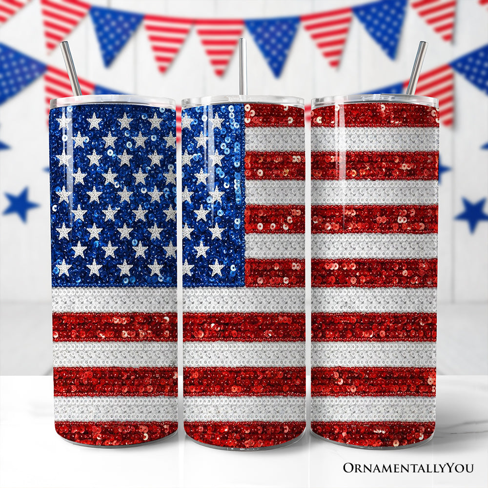 American Flag Sequin Print 20oz Personalized Patriotic Tumbler
