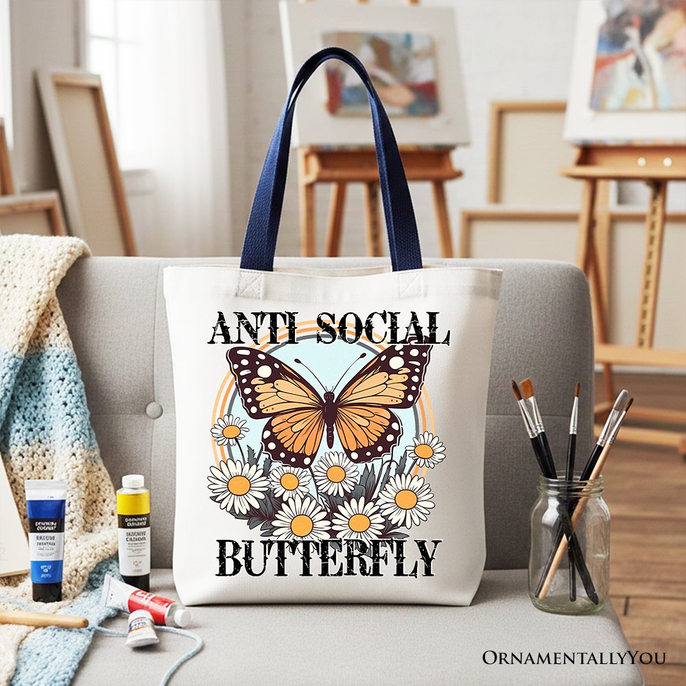 Anti Social Butterfly Canvas Tote Bag - Retro Quirky Gift Shopper