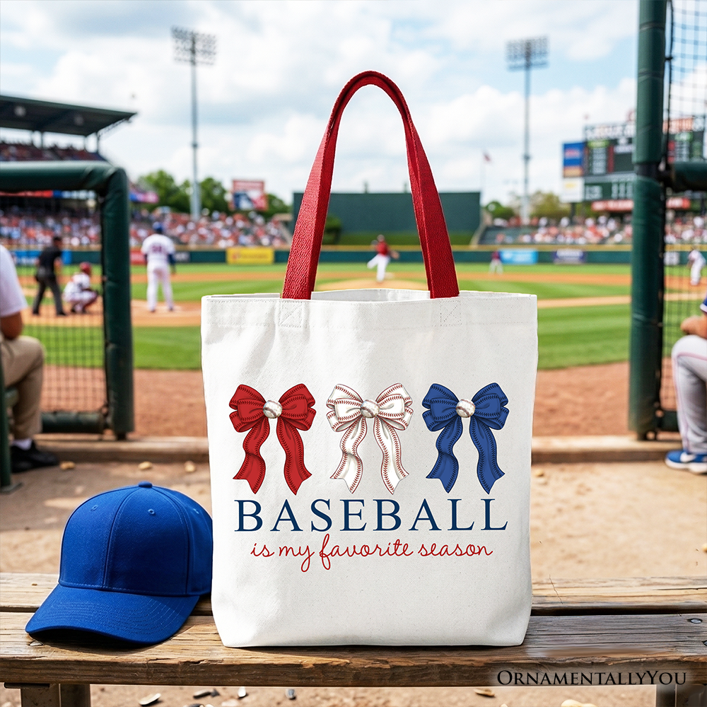 Baseball Is My Favorite Season Tote Bag Coquette Bow Game Day Gift